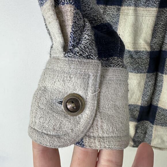 VTG Paris Sport Club Shirt Women Small Plaid Denim Collar Button Up‎ Shacket 90s - Picture 8 of 8